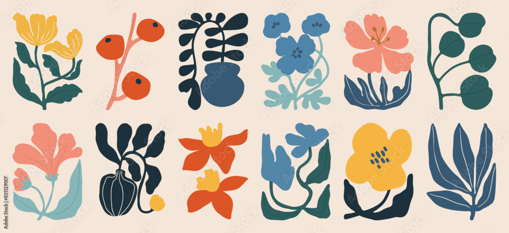 Botanical doodle background art vector set. Flower and leaves abstract shape doodle art design for print, wallpaper, clipart, wall art for home decoration. Botanical doodle background art vector set. Flower and leaves abstract shape doodle art design for print, wallpaper, clipart, wall art for home decoration.
