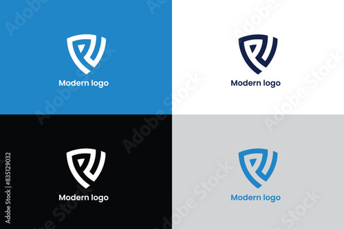 letter r logo, letter pr company logo, elephant icon, logomark, letter r and shield icon