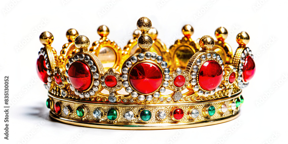 Isolated on white, a gold crown with gems. Generative AI Isolated on white, a gold crown with gems. Generative AI