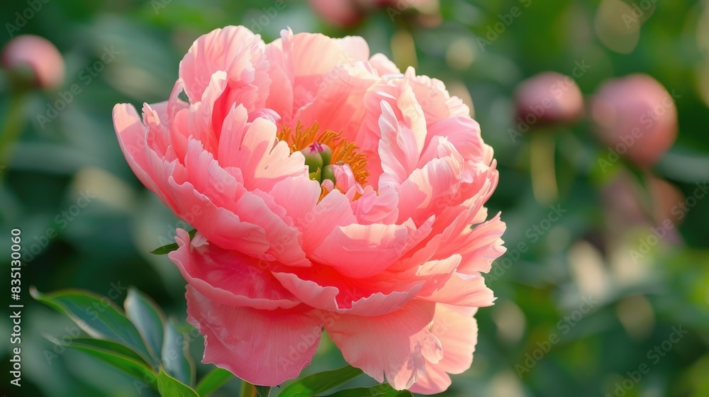 Peony flower of pink color growing in the garden Peony flower of pink color growing in the garden