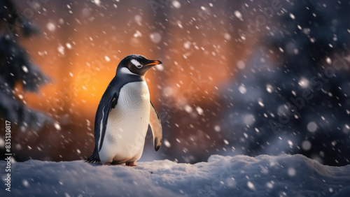 Majestic Penguin in Winter Snow with Scenic Background 