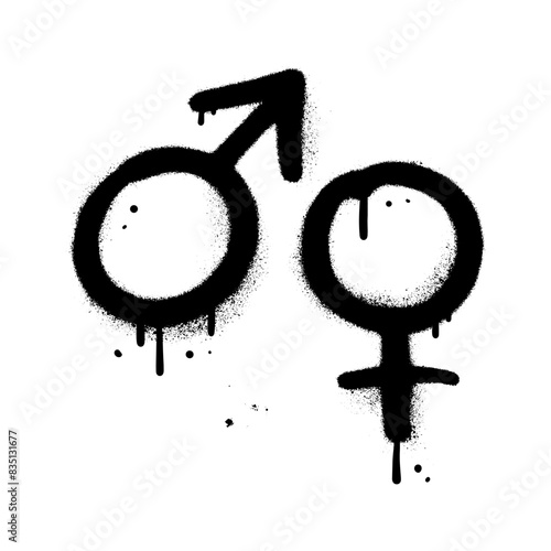 Spray Painted Graffiti male and female symbols Sprayed isolated on a white background. Urban graffiti gender signs with over spray in black over white. Vector hand drawn illustration.