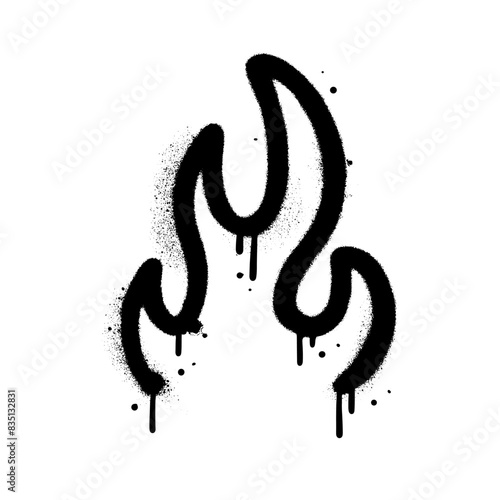Vintage isolated Spray Painted Graffiti Fire flame icon. Urban graffiti Fire flame icon with over spray in black over. Sprayed hand drawn vector illustration.