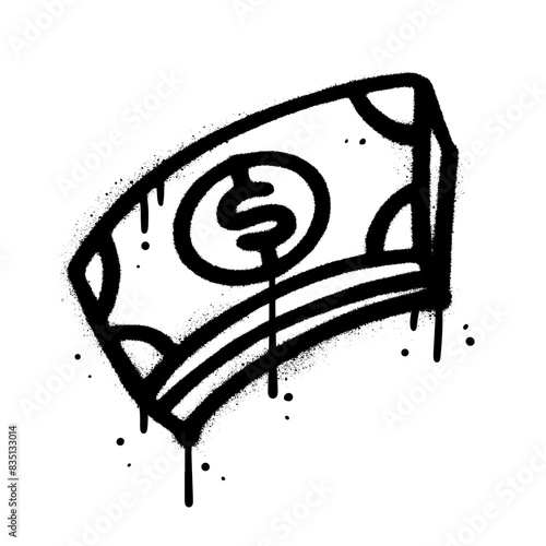 Spray Painted Graffiti stack of dollars icon Word Sprayed isolated with a white background. Urban graffiti cash icon with over spray in black over white. Vector textured illustration.
