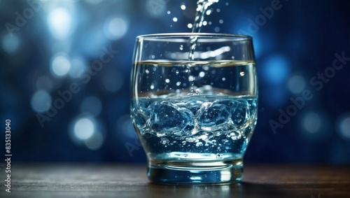 Wallpaper Mural Clear, pristine water is poured from the bottle into a glass beaker Water pours out from a crowded glass on a blue background Water is poured from a full Round glass. Torontodigital.ca