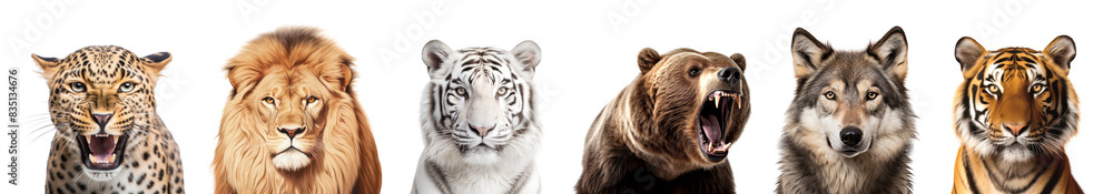 Fototapeta premium Animal wildlife head png element set on transparent background