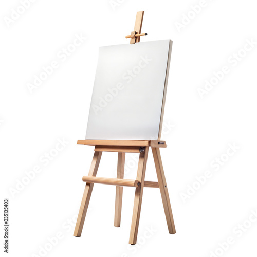 Empty canvas on a wooden easel in an art studio, ready for painting
