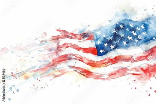 Single American flag painted in watercolor