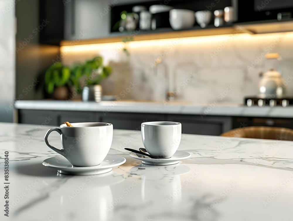 Obraz premium A white vase with flowers and two cups on a table