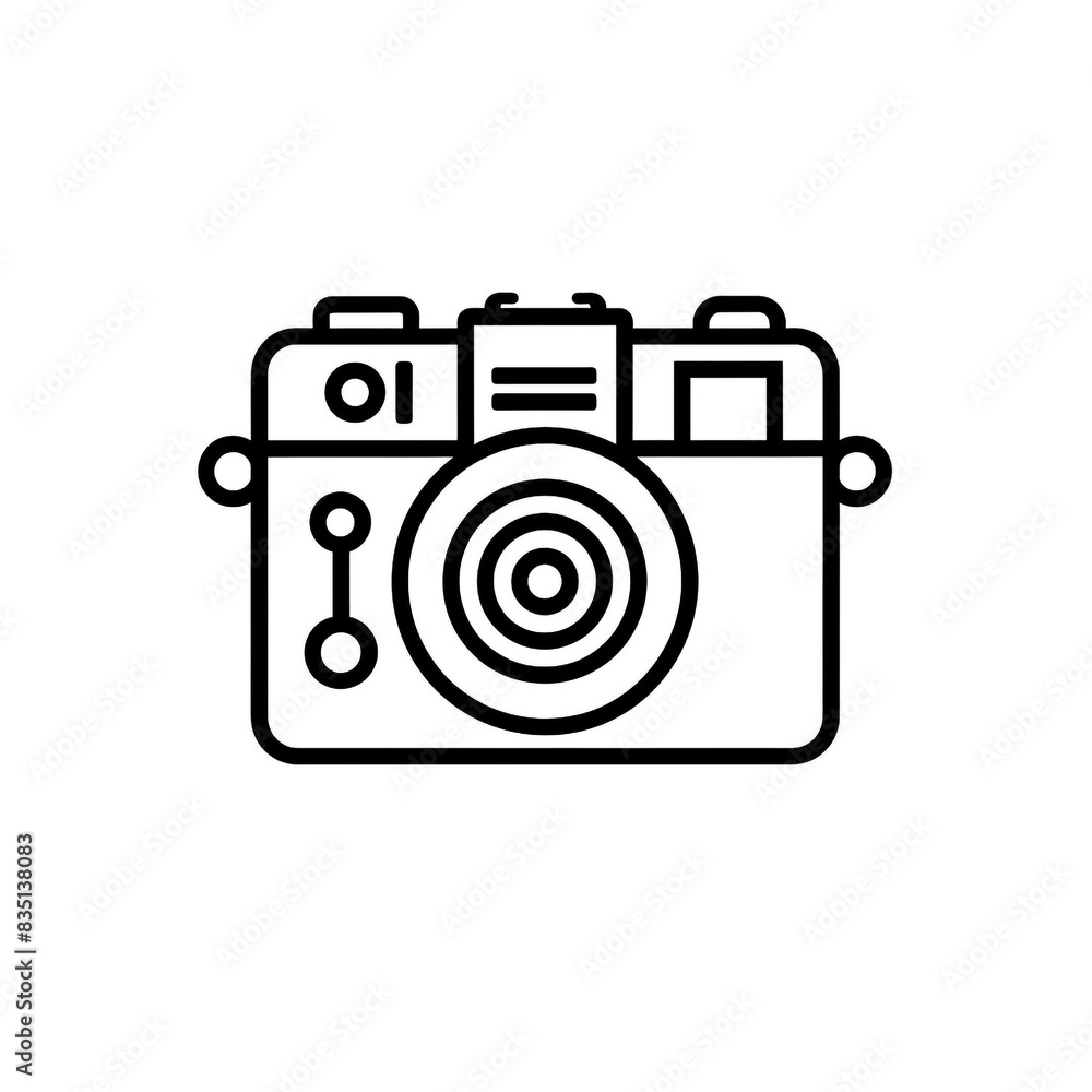 A camera and photography icon with a black and white background. Minimalist style. A camera and photography icon with a black and white background. Minimalist style.