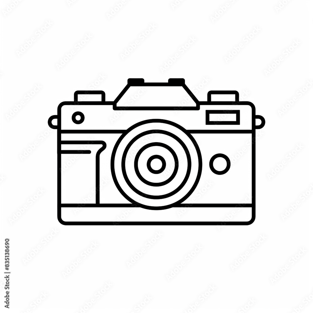 A camera and photography icon with a black and white background. Minimalist style. A camera and photography icon with a black and white background. Minimalist style.