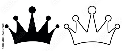 Set of crown fill and outline icon. king or queen crown vector illustration isolated on white background,