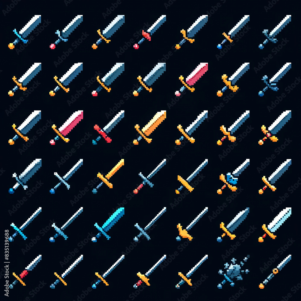 Pixel Art RPG Sword Icons Grid Pixel Art RPG Sword Icons Grid
