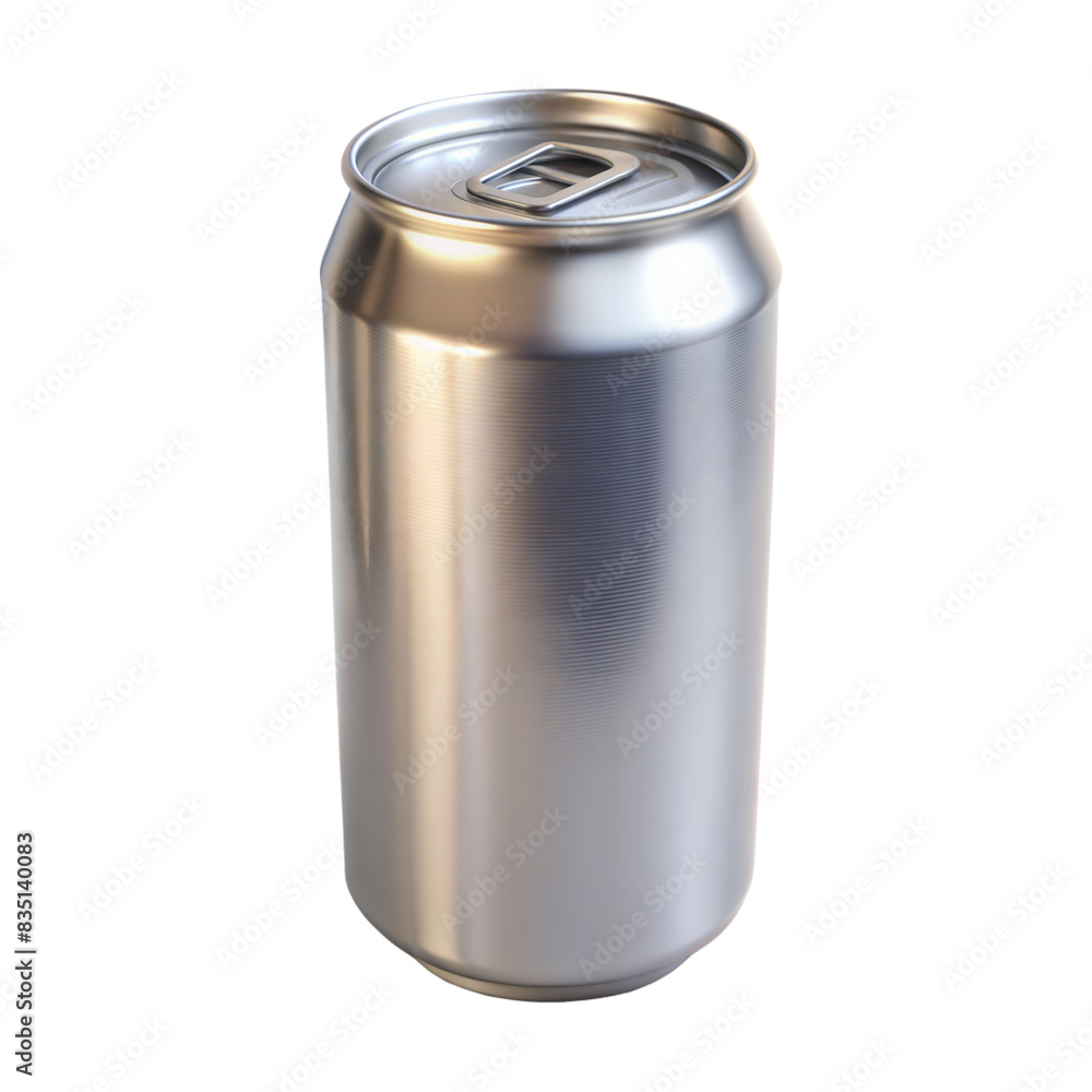 A sleek, shiny aluminum soda can with the top open, set against a transparent background A sleek, shiny aluminum soda can with the top open, set against a transparent background