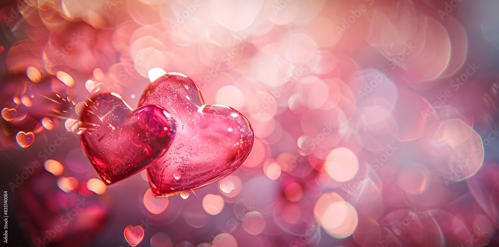 a pink bokeh background with hearts floating a pink bokeh background with hearts floating