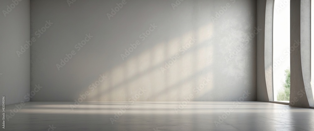 Obraz premium Minimal abstract light gray background for product presentation Shadow and light from windows on plaster wall.