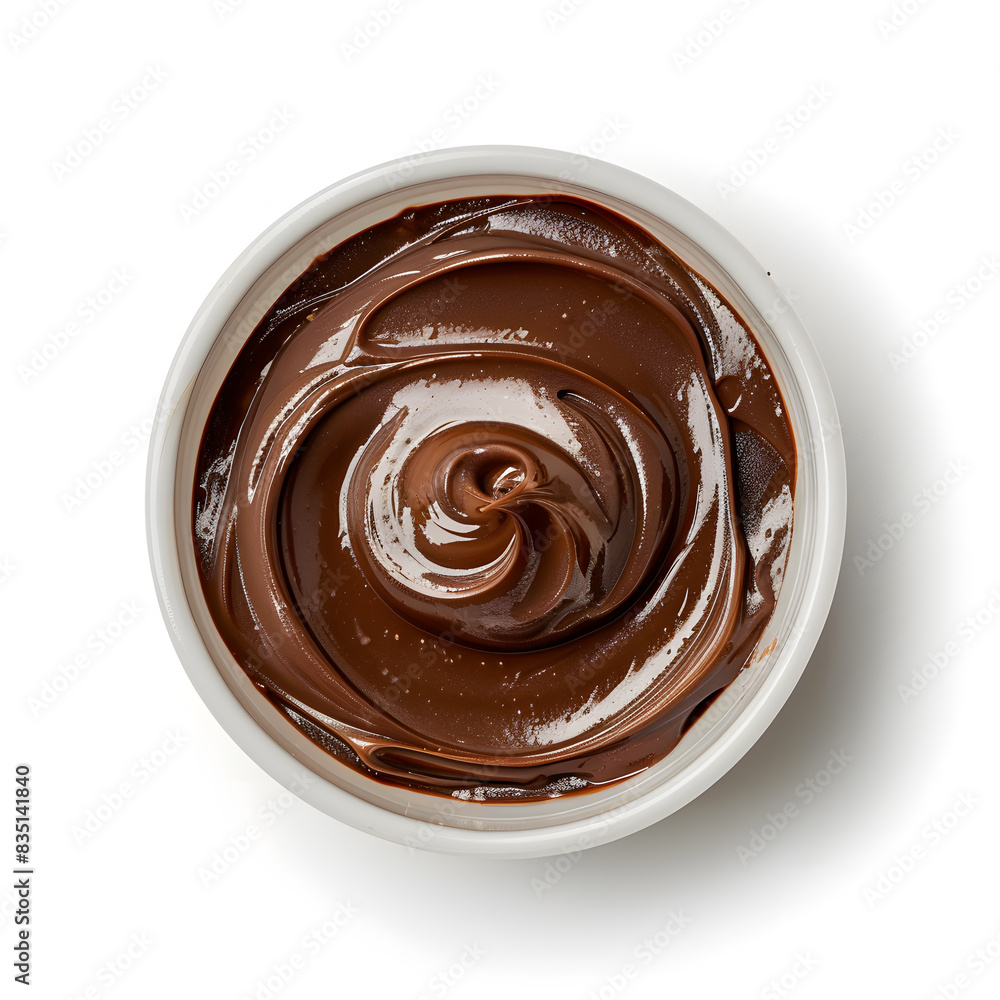 Melted chocolate cream swirl top view isolated on white background Melted chocolate cream swirl top view isolated on white background