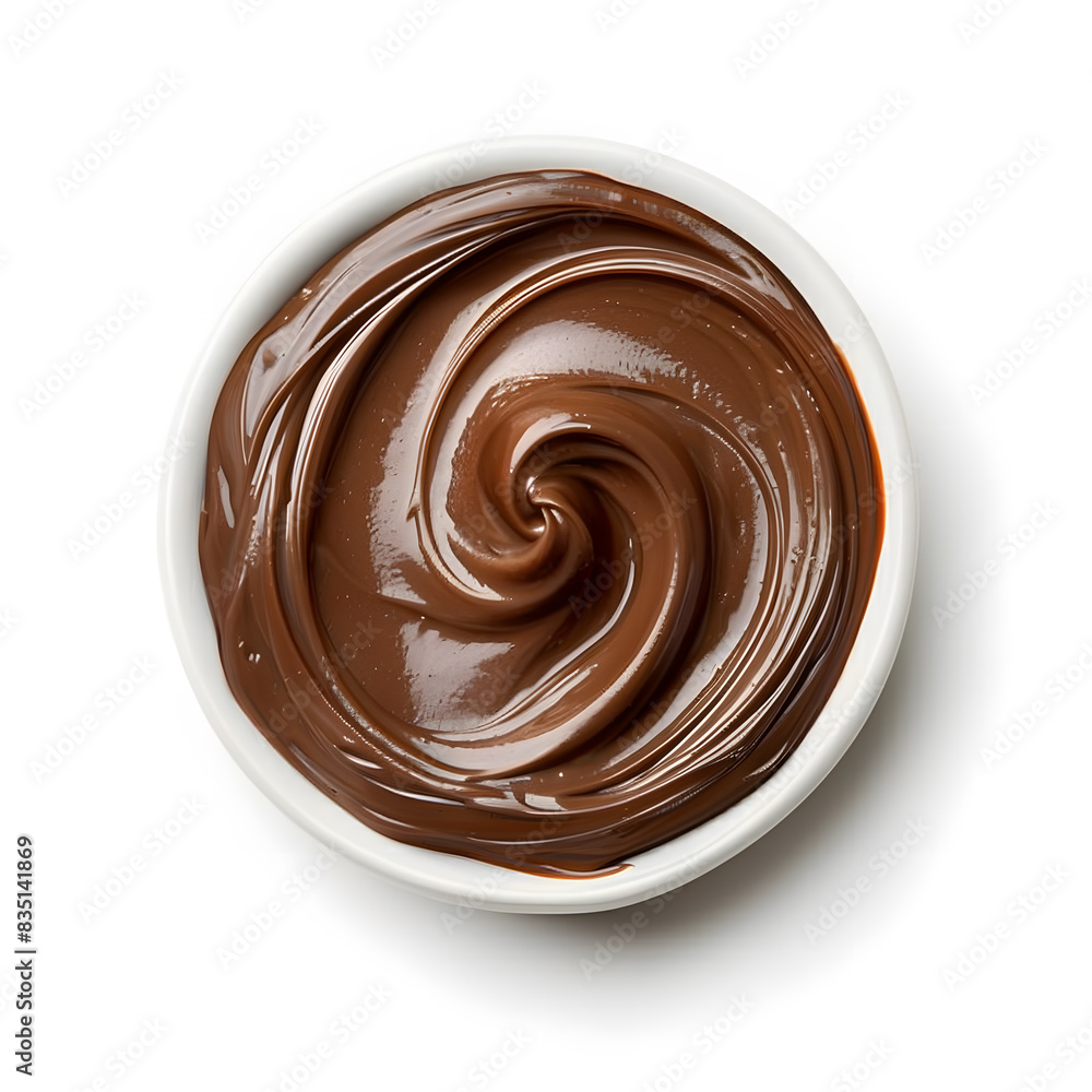 Melted chocolate cream swirl top view isolated on white background Melted chocolate cream swirl top view isolated on white background