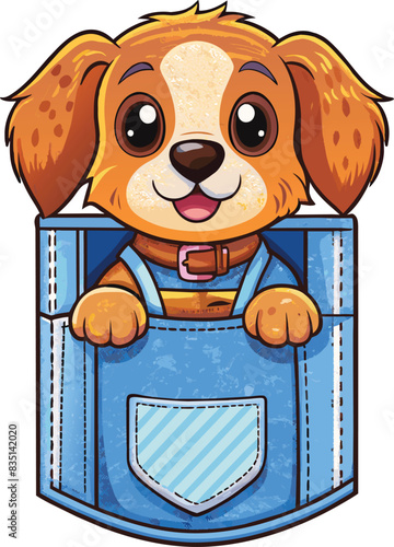 puppy in pocket vector illustration on a white background, cute dog in shirt pocket illustration, cute animals in a pocket