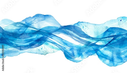 Blaue Wellen aus Wasserfarbe, Aquarell Gemälde