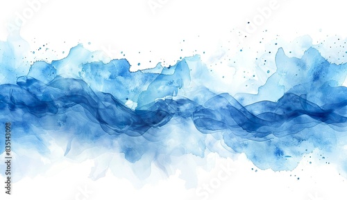 Blaue Wellen aus Wasserfarbe, Aquarell Gemälde