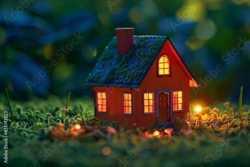 a small house with lights on it