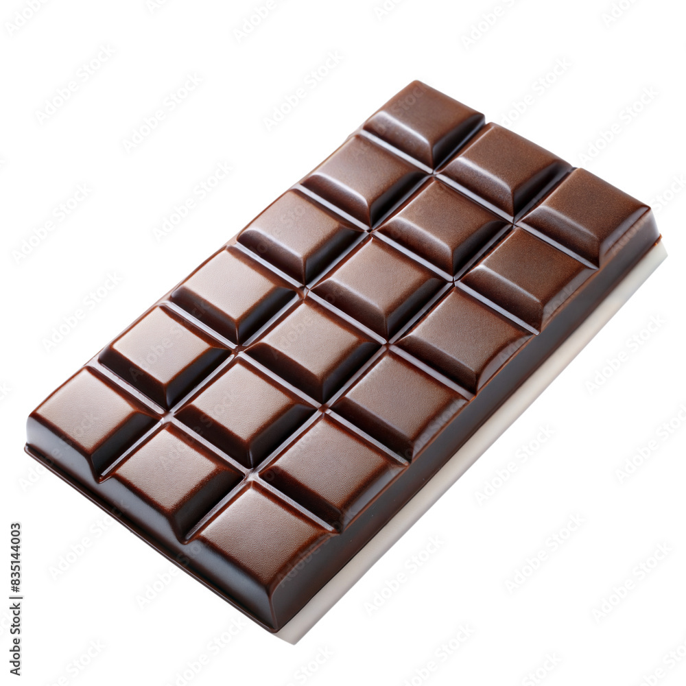 Rich dark chocolate bar displayed on a pristine marble surface in clear daylight Rich dark chocolate bar displayed on a pristine marble surface in clear daylight