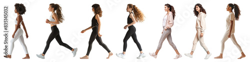 Diverse sportive women walking set