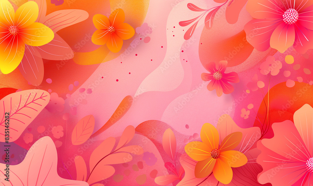 Abstract background with pink and orange shapes, pink leaves pattern, light red abstract background, vector illustration, pink floral patterns, light maroon color scheme, pink flowers, orange petals Abstract background with pink and orange shapes, pink leaves pattern, light red abstract background, vector illustration, pink floral patterns, light maroon color scheme, pink flowers, orange petals