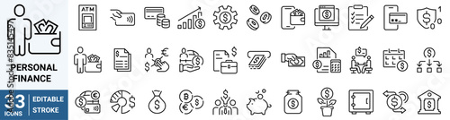 Personal finance line web icons. cash, saving, financial goal, profit. Editable stroke. Vector illustration