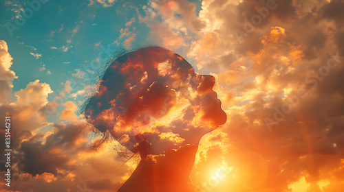 Patient Hope: A Portrait Blending Sunset Symbolism for Health Inspiration. Ideal for Healthcare and Inspirational Ads in Photo Stock Concept photo