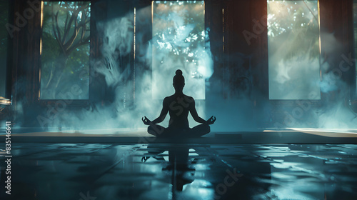 Balancing Strength: Patient Profile Embraces Yoga Practice Amid Severe Illness, Ideal for Healthcare and Wellness Ads, Photo Realistic Concept photo