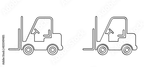 Fork truck or forklift icon. Cartoon forklift truck logo. silhouettes of fork lift truck for operator. For safely lifting and moving heavy objects or boxes.