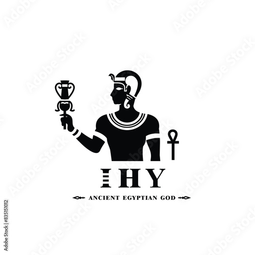 Silhouette of the Iconic ancient Egyptian god ihy, Middle Eastern god Logo for Modern Use