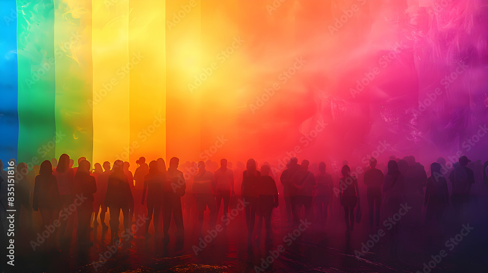 Diverse People Represented with Rainbow Flag, Symbolizing Unity and Inclusivity for Pride Month. Ideal Image for Celebration and Diversity Ads. Diverse People Represented with Rainbow Flag, Symbolizing Unity and Inclusivity for Pride Month. Ideal Image for Celebration and Diversity Ads.