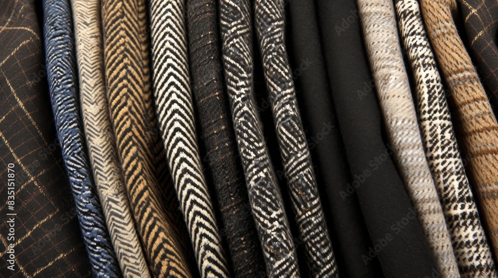 Obraz premium Collection of Textured Fabric Rolls in Various Patterns