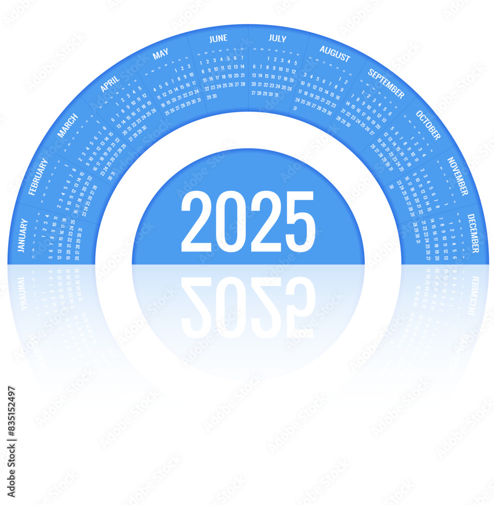 Calendar circle, spiral, planner for 2025. Vector Stationery Design