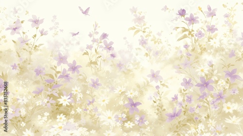 Pastel Floral Meadow with Butterflies