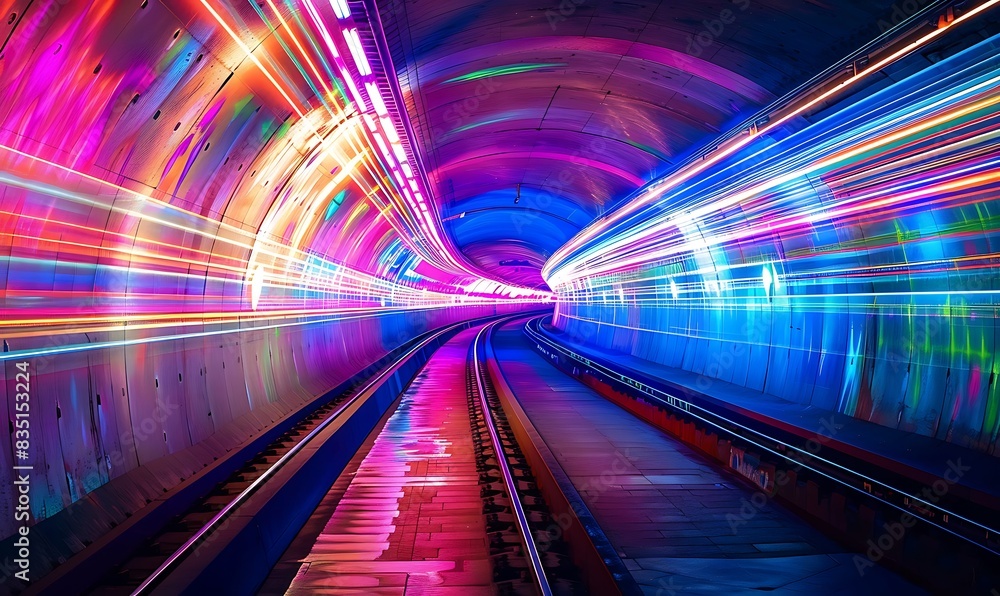 Colorful light exposure in a tunnel Colorful light exposure in a tunnel