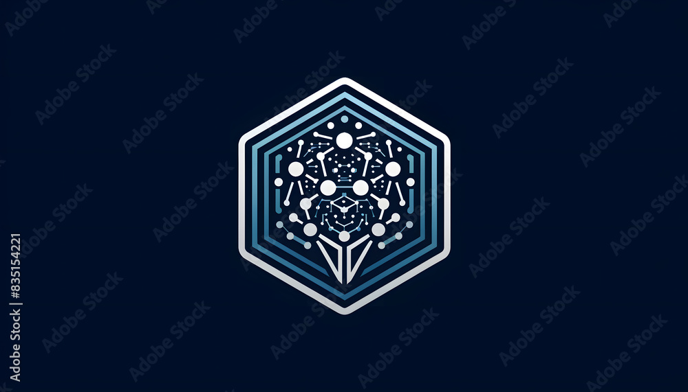 Hexagonal Futuristic Network Symbol with Geometric Pattern on Dark Background