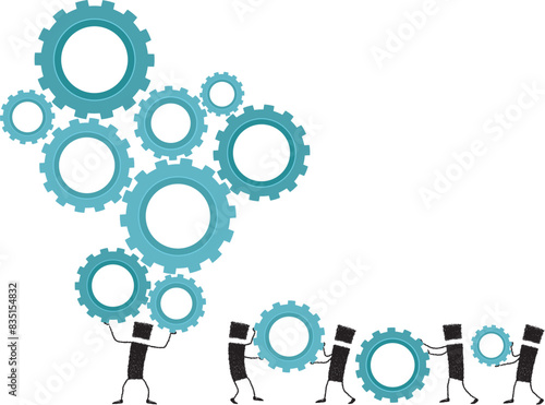 More difficult still, stick figure. A stick figure holding on his head a lot of gear. Other stick figures bring more gear to make it more difficult to work.