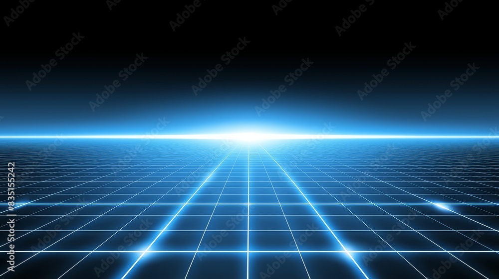 Futuristic Blue Grid Horizon with Glowing Light Futuristic Blue Grid Horizon with Glowing Light