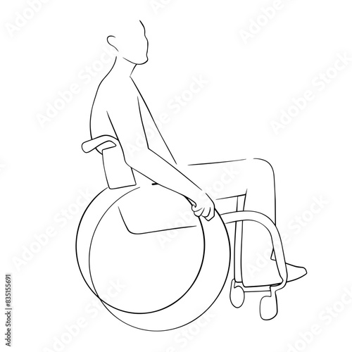 Personnage ligne fine handicapé de profil