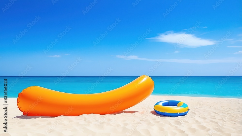 summer sandy beach beautiful sea view Rubber ring for playing in the water summer sandy beach beautiful sea view Rubber ring for playing in the water