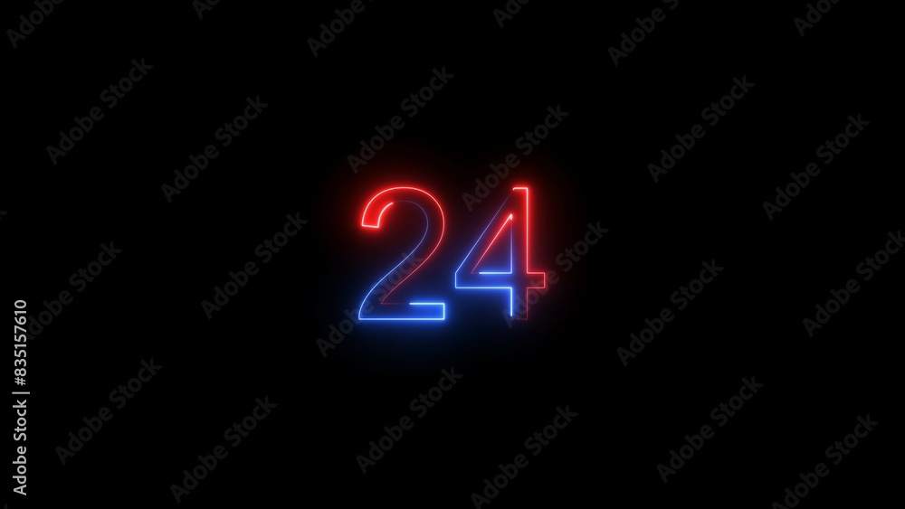 Countdown twenty four number, cyan, purple, neon light illustration. Black background UHD 4k illustration. Countdown twenty four number, cyan, purple, neon light illustration. Black background UHD 4k illustration.