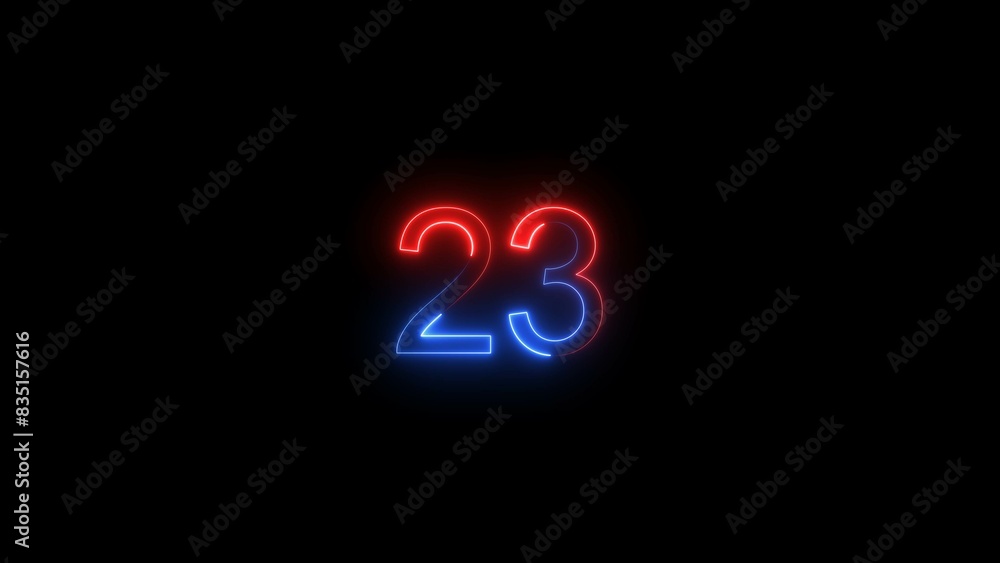 Countdown twenty three number, cyan, purple, neon light illustration. Black background UHD 4k illustration. Countdown twenty three number, cyan, purple, neon light illustration. Black background UHD 4k illustration.