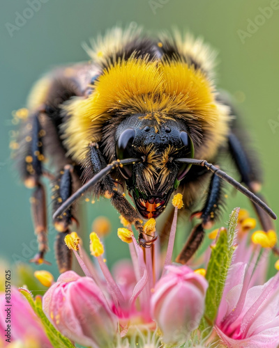 Close up of bumble bee on peoney flower photo