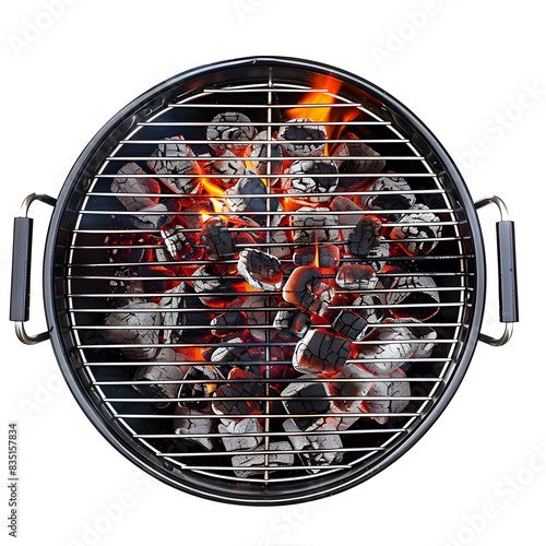 BBQ Grill Pit With Flaming Charcoal Top View Isolated on white Background