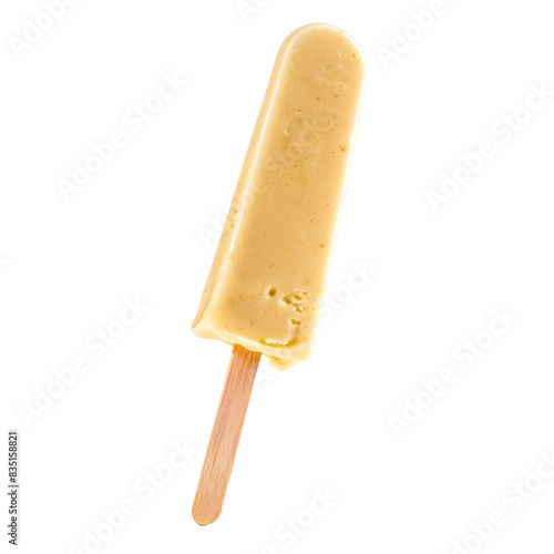 Front view of single Guava Kulfi Stick levitating in the air, isolated on a white transparent background