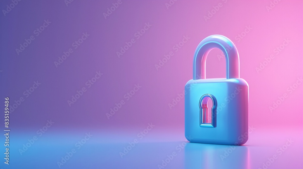 3D render of a padlock on a pink and blue gradient background, symbolizing online security, data protection, and cybersecurity concepts. 3D Illustration. 3D render of a padlock on a pink and blue gradient background, symbolizing online security, data protection, and cybersecurity concepts. 3D Illustration.